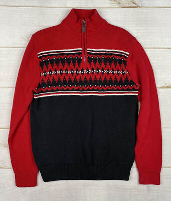 #ad Chaps Ralph Lauren Mens Sweater M Red Black Mock Neck Zip Up Nordic Heavy L S $24.22