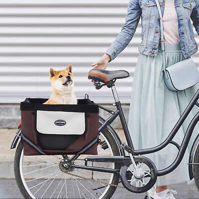 #ad Bike Basket Front Bicycle Basket Folding Small Pet Cat Dog Carrier Detachable US $40.50
