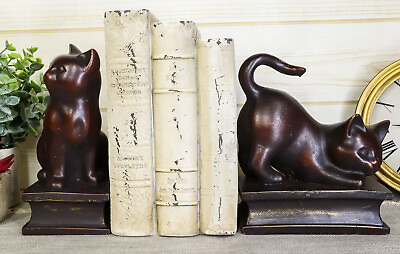 #ad Sitting And Crouching Feline Cat Resin Bookends 7quot; Tall Abstract Cat Statue Set $56.99