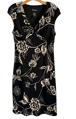 #ad Sl Fashions Dress Size 16 Black Multi Midi Women Dress $17.49