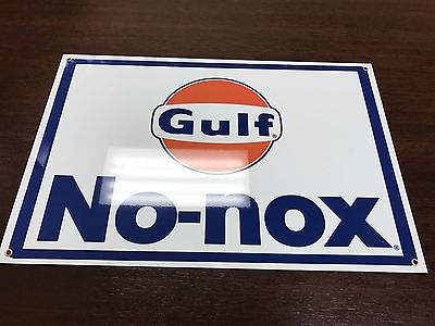 #ad Gulf advertising gasoline oil sign vintage baked large 12x18 inch $29.00