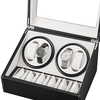 #ad Black Leather Watch Winder Storage Auto Display Case Box 4 6 Automatic Rotation $64.59