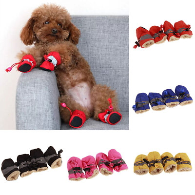 4pcs set Waterproof Winter Warm Pet Dog Shoes Anti slip Rain Snow Boots Puppy $3.71
