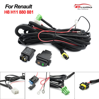#ad For Renault H8 H11 LED Fog Lights Wiring Harness Indicator Switch Relay Kits 40A $17.99