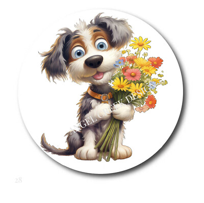 #ad Cute Puppy Dog with Daisies Scrapbook Stickers Dog w Flowers Envelope Seals $2.30