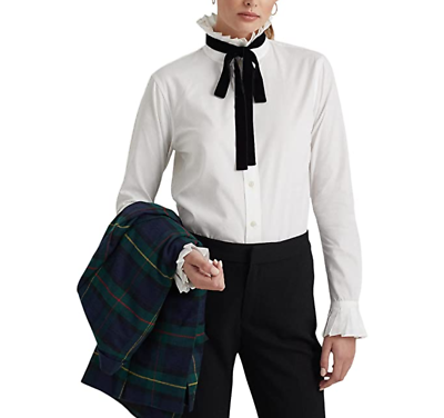#ad LAUREN RALPH LAUREN Cotton Ruffle Broadcloth Shirt MSRP $145 # 6C 2216 New $31.34