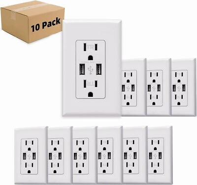 #ad 3.1 A USB Charger Wall Outlet Dual High Speed Receptacle 15 Amp White 10Pack $79.99