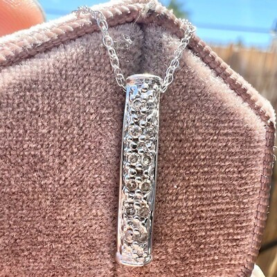 #ad Solid 10k white gold genuine Diamond bar necklace NEW $150.00