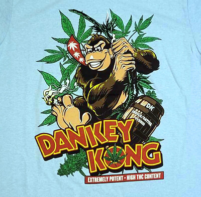 #ad Dankey Kong Blue Heathered Seven Leaf Marijuana Strain T Shirt $24.99