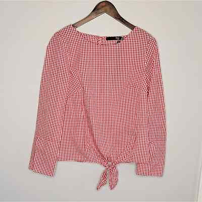 #ad Max Red Gingham Knot Tie Top Blouse XS Extra Small NEW WITH TAGS $7.20