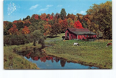 #ad New England Farm Lands In Early Autumn Cows Chrome Postcard Vtg Unposted $4.88