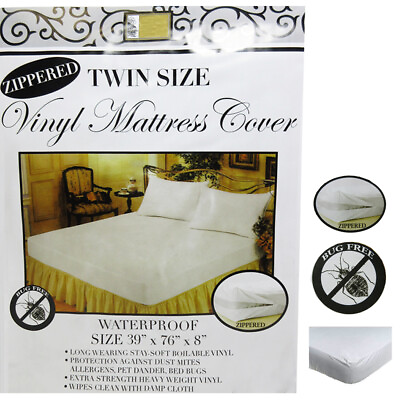 Twin Vinyl Zippered Mattress Cover 100% Waterproof Bed Bug Proof Dust Protector $16.15