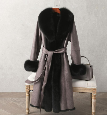 #ad Real Fox Fur Collar Womens Rabbit Fur Lining Parkas Thicken Genuine Leather Coat $135.52