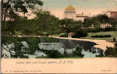 #ad Vintage C. 1905 Central Park View of Temple Beth El New York City NY Postcard $14.50