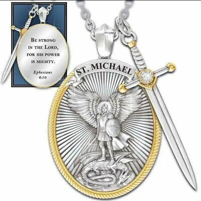 #ad Catholic Patron The Archangel St. Michael Pendant Necklace Sword Ephesians 6:10 $7.02
