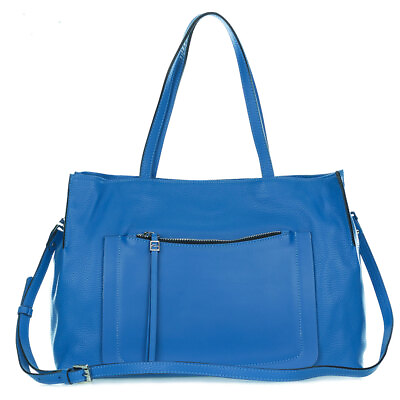 #ad Gianni Chiarini Italian Made Blue Pebbled Leather Carryall Tote Bag with Pocket $371.25