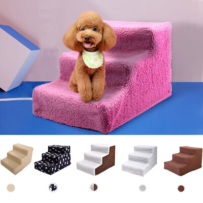 3 Steps Portable Dog Stairs Ramp Pet Cat Ladder W Washable Berber Fleece Cover $29.99