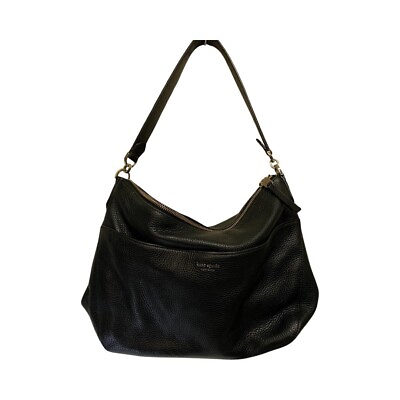 #ad Kate Spade Black Pebbled Leather Hobo Satchel Strap Purse Bag Tote $42.95
