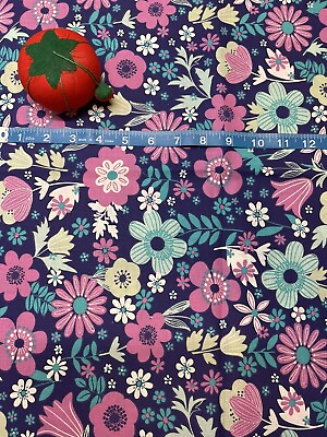 #ad New Pink amp; Turquoise Modern Floral Print Cotton Fabric FQ Or Continuous Cut $4.99