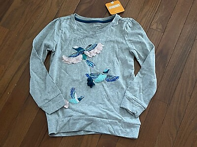 #ad New Gymboree Girls Gray Long Sleeved Hummingbird Top Shirt Tee Size 5 5T $17.50
