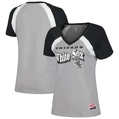 #ad Women#x27;s New Era Gray Chicago White Sox Heathered Raglan V Neck T Shirt $36.99