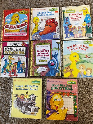 #ad Vintage Little Golden Books Sesame Street Big Bird Elmo Grover Lot of 8 $17.99