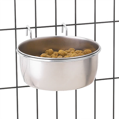 #ad Dog Bowl Classic Stainless Steel Hanging Crate Cup Bowls For Dogs Choose Size $27.89
