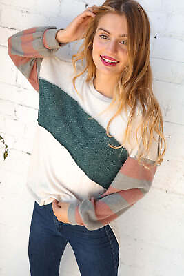 #ad Hacci Two Tone Stripe Over Lock Stitching Sweater $36.50