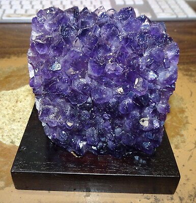 #ad URUGUAY AMETHYST CRYSTAL CLUSTER GEODE CATHEDRAL WITH WOOD STAND $116.10