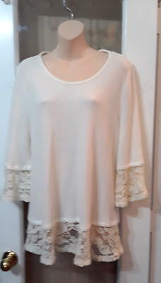 #ad Womens Style amp; Co. White Ivory Lace Wedding Bridal Peasant Boho Top Blouse M L $24.99