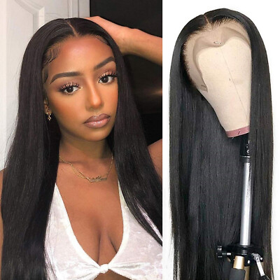 #ad Long Straight Black Hair Women Glueless Synthetic Lace Front Wigs Heat Resistant $23.90