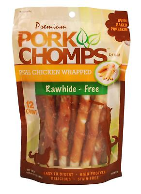 #ad Pork Chomps Baked Pork Skin Dog Chews 5 inch Mini Twists Real Chicken Wrap 12... $12.83