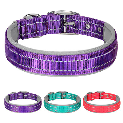 #ad Comfortable Padded Nylon Dog Collars for Small Large Dogs Reflective Adjustable $12.99