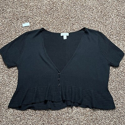 #ad CJ Banks Womens Button Up Sweater Knitted Black V Neck Size 2X $11.19
