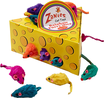 #ad Zanies Womens Cheese Wedge Display Box with 60 Rainbow Mice Cat Toy Rainbow 5X $48.99