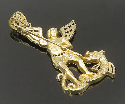 #ad 10K GOLD Vintage Carved Saint George amp; The Dragon Pendant GP307 $349.76