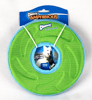 #ad Chuckit Zipflight Amphibious Flying Ring Dog Toy Medium Disc Green Floats $13.99