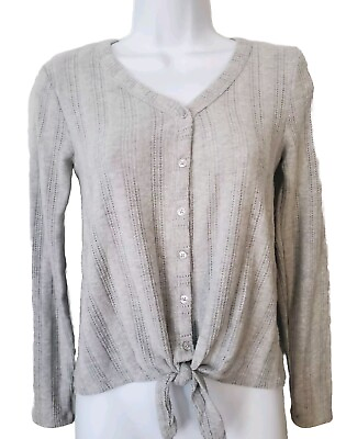 #ad NWT Hippie Rose Women#x27;s Cozy Knit Tie Front Gray Size S Small $24.99