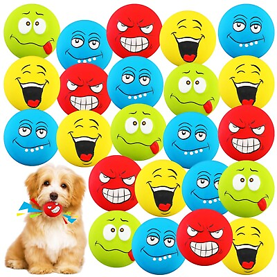 #ad 20 Pcs Funny Face Squeaky Dog Toys Latex Soft Small Dog Squeaky Toys Smile Fa... $69.90
