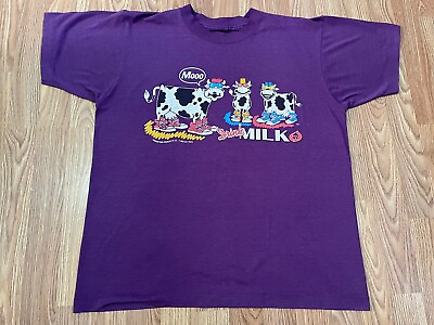 #ad Vintage Drink Milk Promo T Shirt Single Stitch Cows 80s 90s Purple Funny Cut Tag $48.88