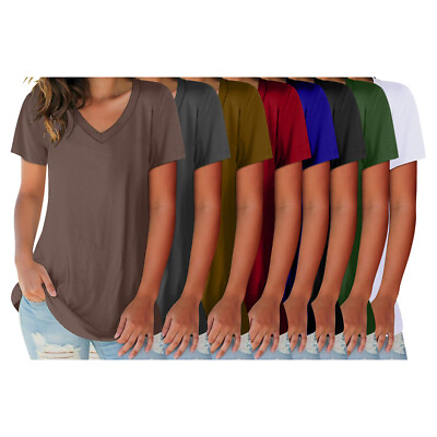 #ad 2 Pack: Womens Ultra Soft Smooth Cotton Blend Basic V Neck Short Sleeve Shirts $11.24