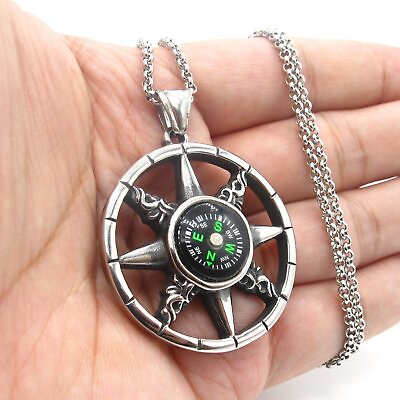 #ad MENDEL Vintage Mens Working Nautical Compass Necklace Pendant Stainless Steel $9.62