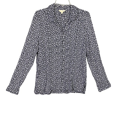 #ad Lucky Brand Long Line Shirt Women M Navy White Floral Covered Buttons $21.95