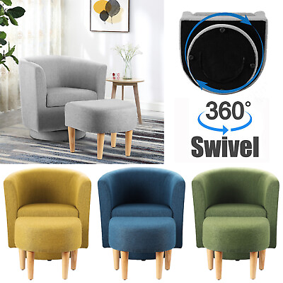 #ad Modern Swivel Barrel Chair Round Accent Chair Upholstered Sofa w Ottoman Bedroom $162.99