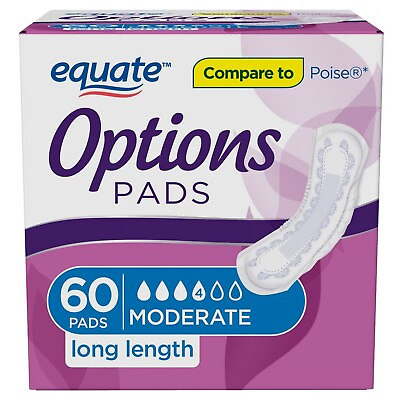 #ad Equate Options Women#x27;s Incontinence Pads Moderate Absorbency Long Length 60 C $9.85