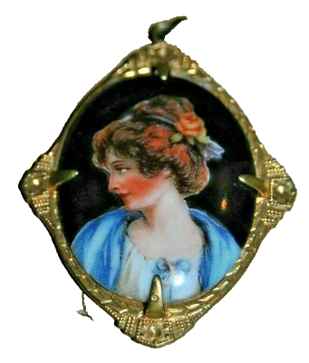 #ad Antique Porcelain Cameo Hand Painted Charm Beautiful Woman Stamp Czechoslovakia $98.00