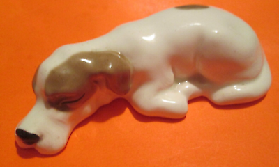 #ad W.R. Midwinter England Sleeping Resting Porcelain Dog Puppy Figurine 1.5quot;T 5quot;W $17.00