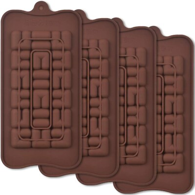 #ad 4 Silicone Chocolate Bar Breakable Mold for Homemade Candy Bar Cookie Chocolat $16.29