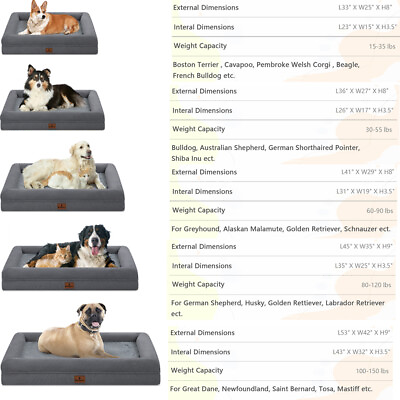 #ad M L XL XXL XXXL Orthopedic Memory Foam Dark Gray Dog Bed Removable Bolster Cover $55.99