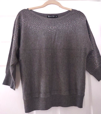 #ad New $49 7th Avenue Design Studio New York amp; Co Gray Knit Embellish Top Sweater M $22.99